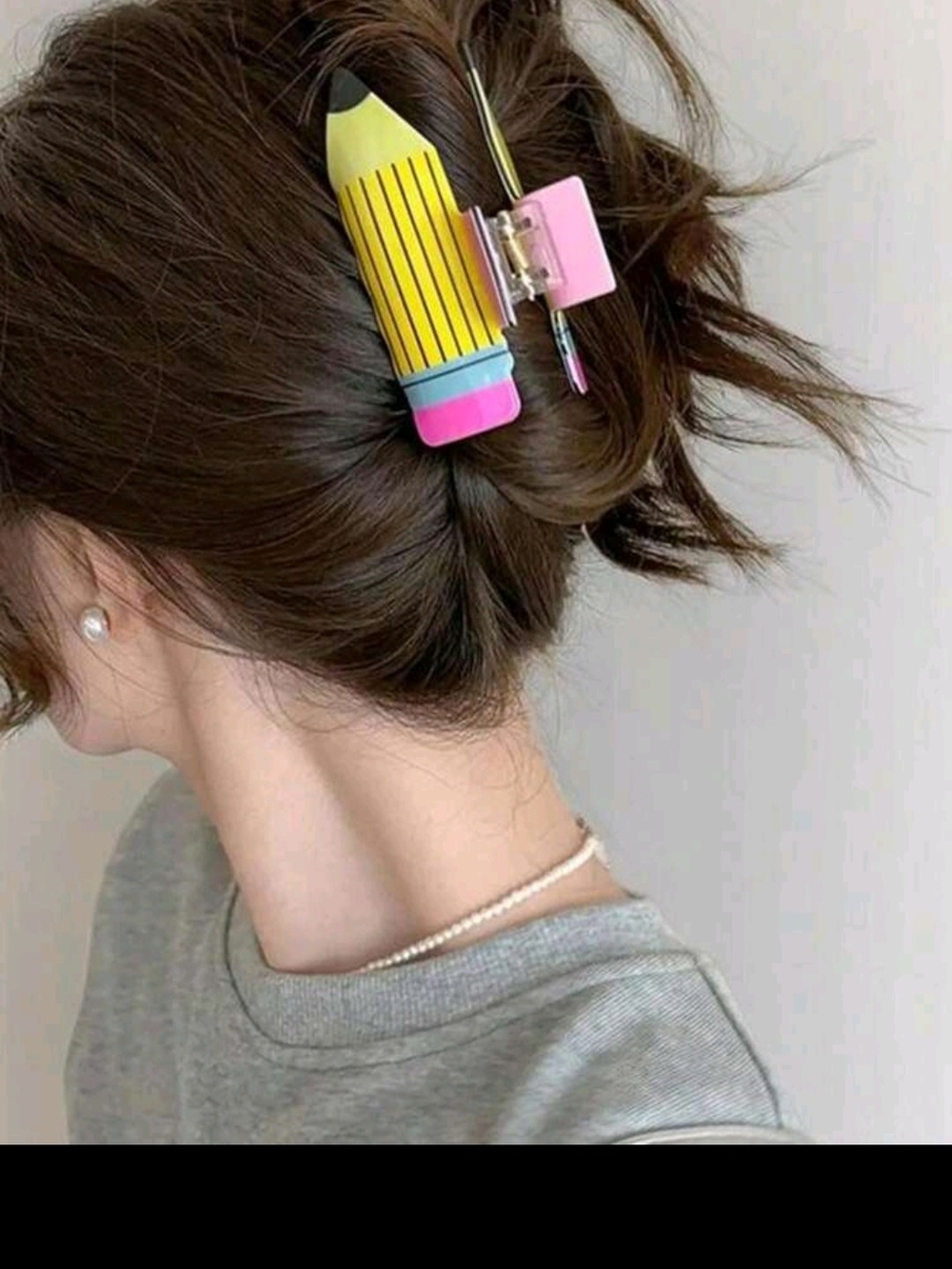 Pencil-Shaped Hair Clip - Yellow & Pink